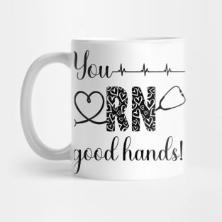 You RN Good Hands! [black with hearts] Mug